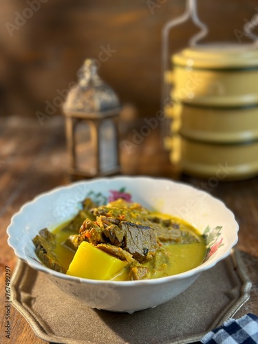 Tradisional homemade 'Daging Salai Masak Lemak Cili Api' or Smoked Beef with chili , turmeric gravy and coconut milk as main ingredients. Great choice for hot and spicy meal lovers.
