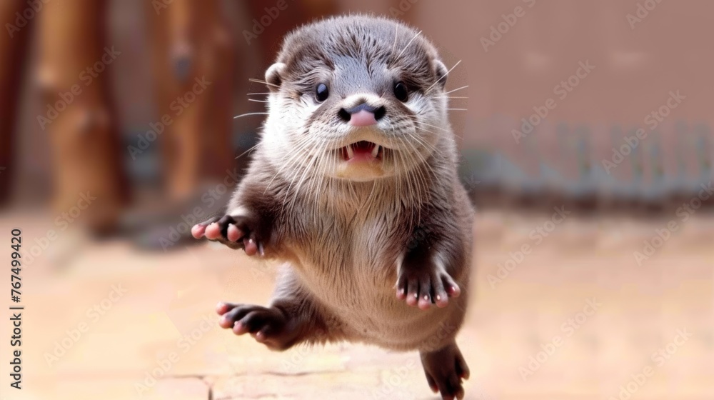 a close up of a small animal with it's paws in the air and it's mouth open. a close up of a small animal with it's paws in the air and it's mouth open.