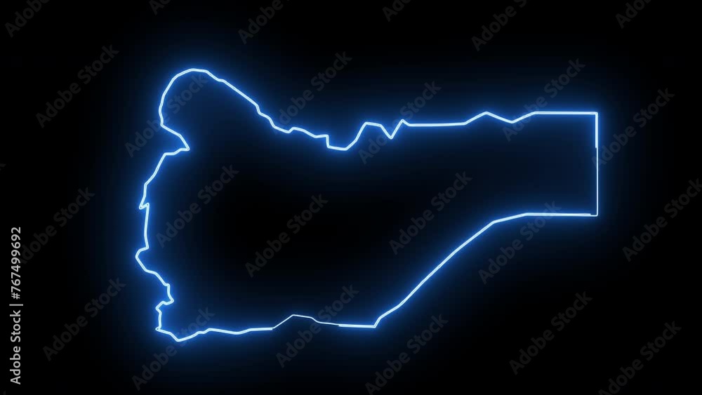 Sa'dah map in Yemen with glowing neon effect Sa'dah map in Yemen with glowing neon effect
