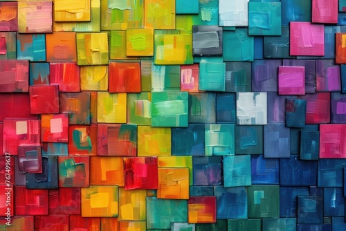 An abstract digital mosaic with pixelated color blocks
