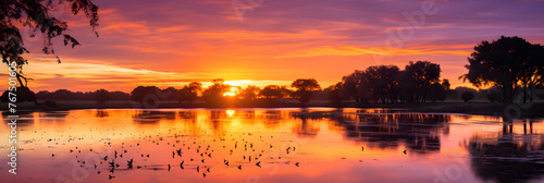 Zenith of Serenity: A Tranquil Riverside Scene under the Golden Sunset © Glen