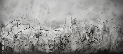Old cement wall with cracks and scratches. Black and white background.