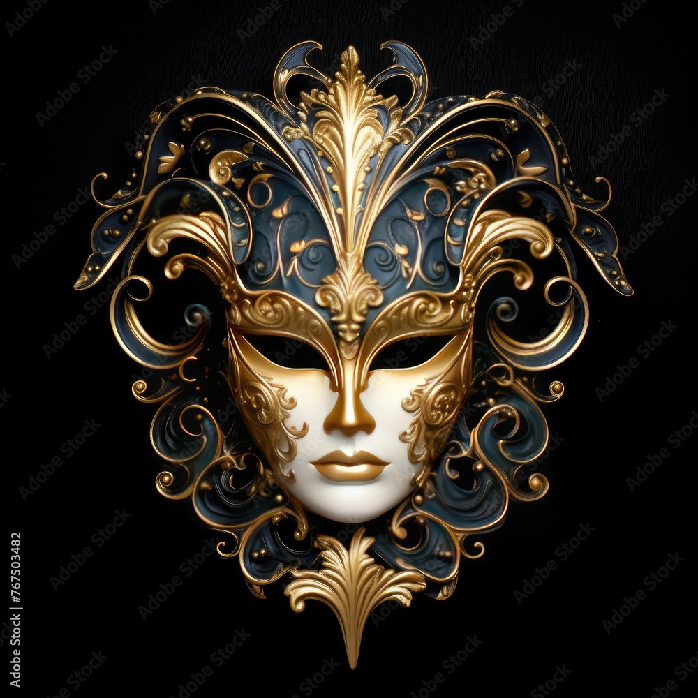 black and gold beautiful festival mask on black background