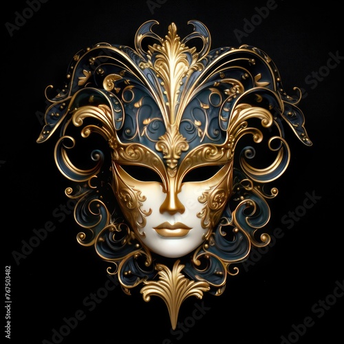 black and gold beautiful festival mask on black background