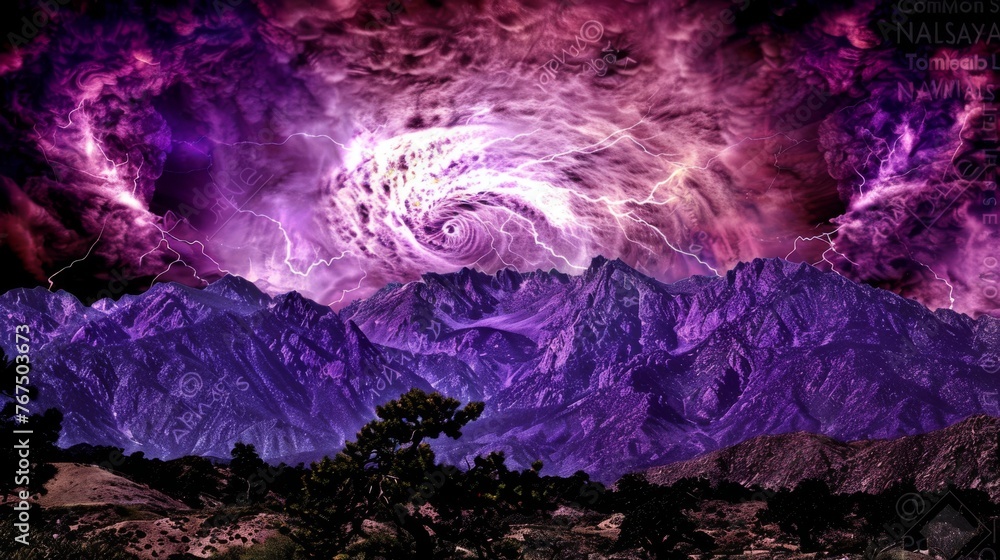 a picture of a mountain range with a purple and purple swirl in the middle of the picture and a purple and purple swirl in the middle of the picture. a picture of a mountain range with a purple and purple swirl in the middle of the picture and a purple and purple swirl in the middle of the picture.
