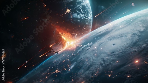 asteroid crashing into earth illustration photo