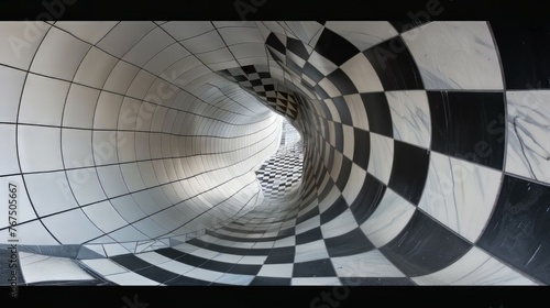 Fototapeta Naklejka Na Ścianę i Meble -  optical illusion tunnel effect black and white