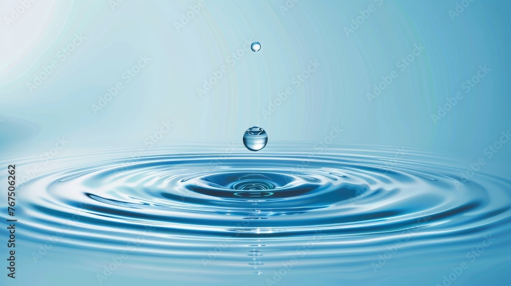 Clear Water drop with circular waves, Rain drops falling on smooth surface of water