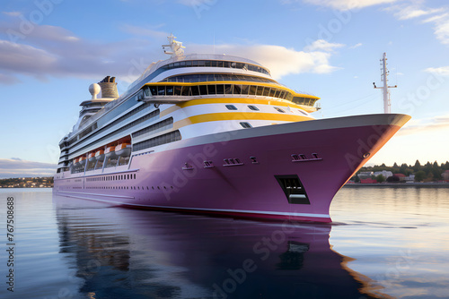 large luxury cruise ship cruises the ocean in the evening along its cruise route. sea       recreation and tourism.