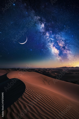 Generative AI Image of Peaceful Nature View in Desert at Night with Islamic Vibe
