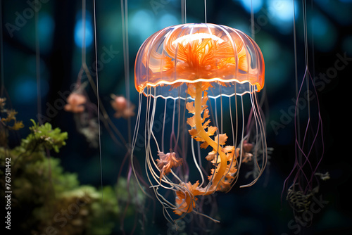 Orange jellyfish or Chrysaora fuscescens or Pacific sea. Underwater world photo