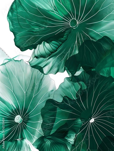 Extremely close-up shot to lotus leaf, minimalism and abstract illustration, floral, botanical background
