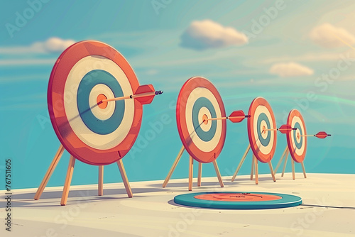 Archery Target With Arrows Archer Sport Game Competition. Success business concept. Goal achieve. Generative ai