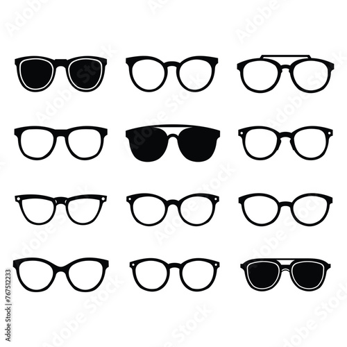 VECTOR SILHOUETTE SET OF GLASSES ISOLATED ON WHITE BACKGROUND
