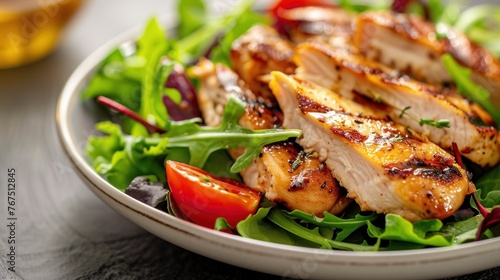 Grilled chicken salad with mixed greens