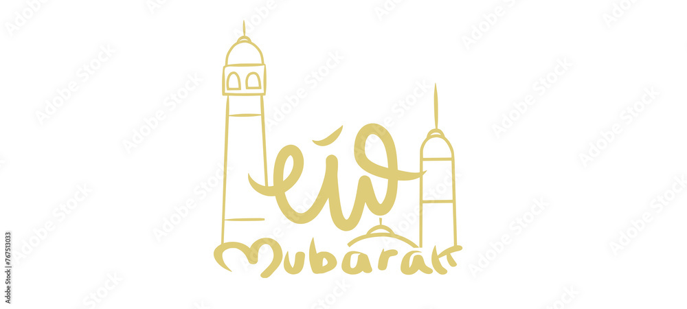 Eid Mubarak Eid Al adha Eid ul fitr Arabic Calligraphy for eid greeting cards design - Vector illustration transparent background design template decor  - obrazy, fototapety, plakaty 