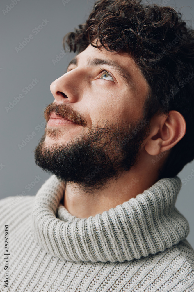 Obraz premium Style man adult young beard caucasian background guy portrait attractive face handsome male person