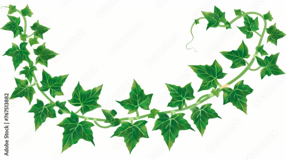 an illustration of a vine with green leaves on a white background with a place for the text in the center. an illustration of a vine with green leaves on a white background with a place for the text in the center.