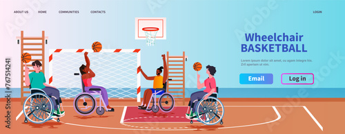 disabled mix race men women in wheelchairs play basketball people with disabilities physical activity rehabilitation concept