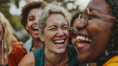 A close-up shot of a group of women of different ages laughing together, showcasing the joy of female friendships © kamonrat