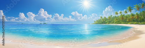 Tropical paradise: blue sea, white sand and palm trees