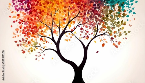 Colorful tree with leaves on hanging branches illustration background. abstraction wallpaper. Floral tree with multicolor leaves created with generative ai © Chaudhry