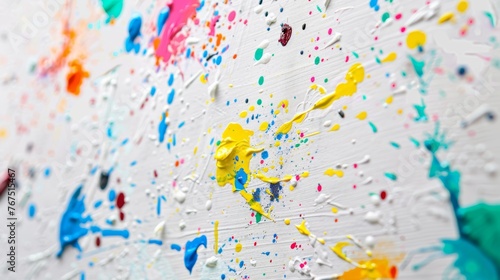 A colorful paint splatters on a white canvas, evoking the energy and joy of spring
