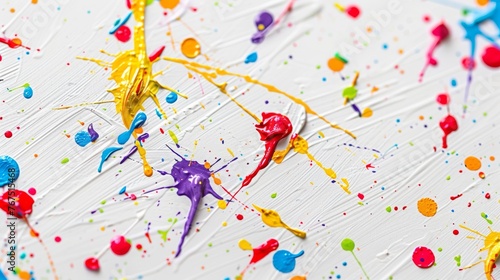 A colorful paint splatters on a white canvas, evoking the energy and joy of spring