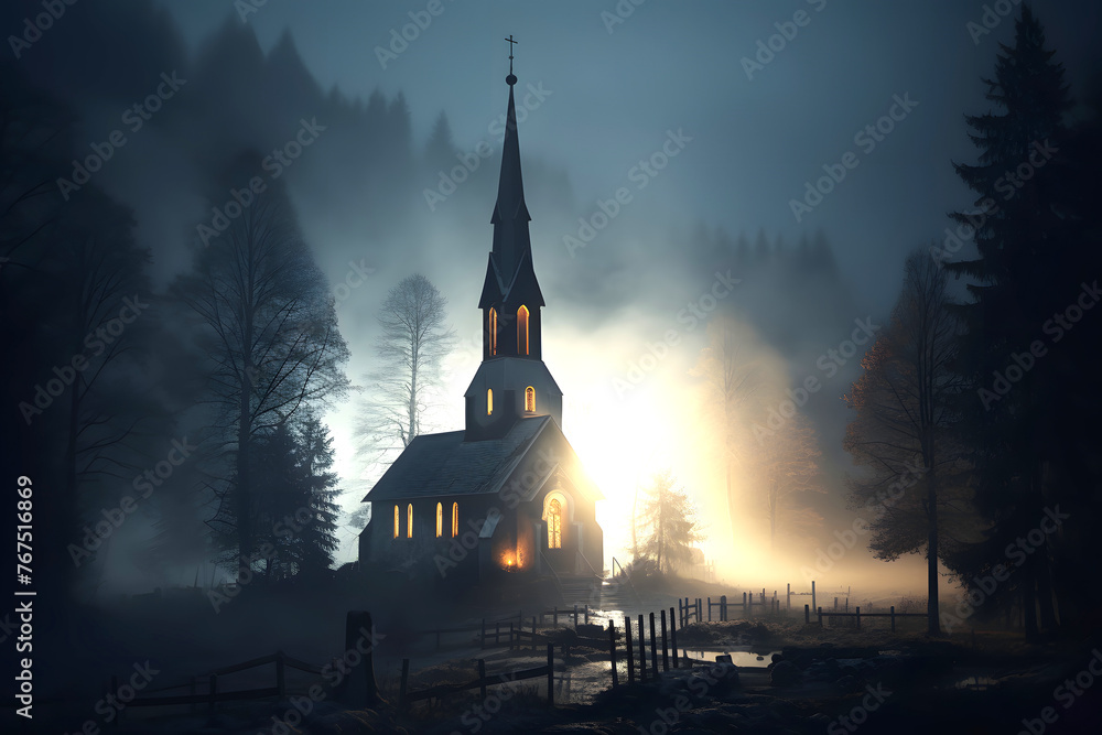 Fototapeta premium Christian church against the backdrop of a natural landscape. religion and christianity