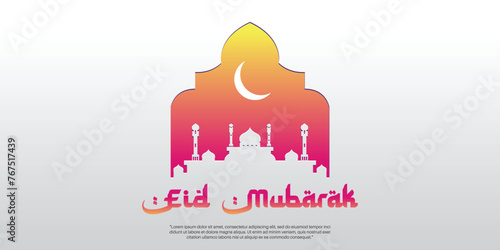 eid mubarak celebrate backdround with mosque and crescent