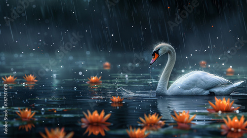 Fototapeta Naklejka Na Ścianę i Meble -  illustration of a swan in the rain flat style