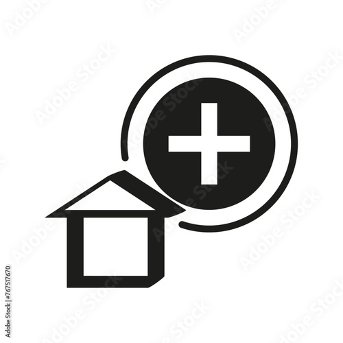 Home health care icon. Cross and house symbol. Medical assistance service. Vector illustration. EPS 10.