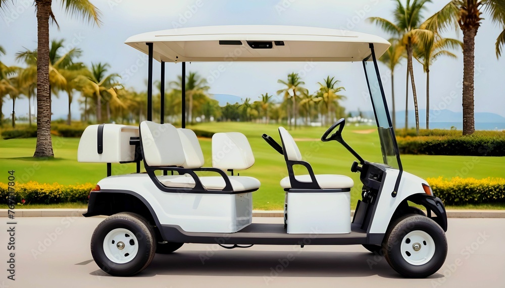 White golf cart of the Hotel .Travel service concept luxury hotel concept created with generative ai	

