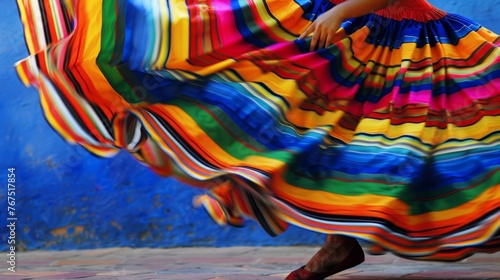 Colorful skirts fly during traditional Mexican dancing 