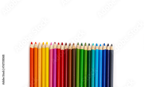 Color pencils isolated on white background. Close up. (ID: 767518068)