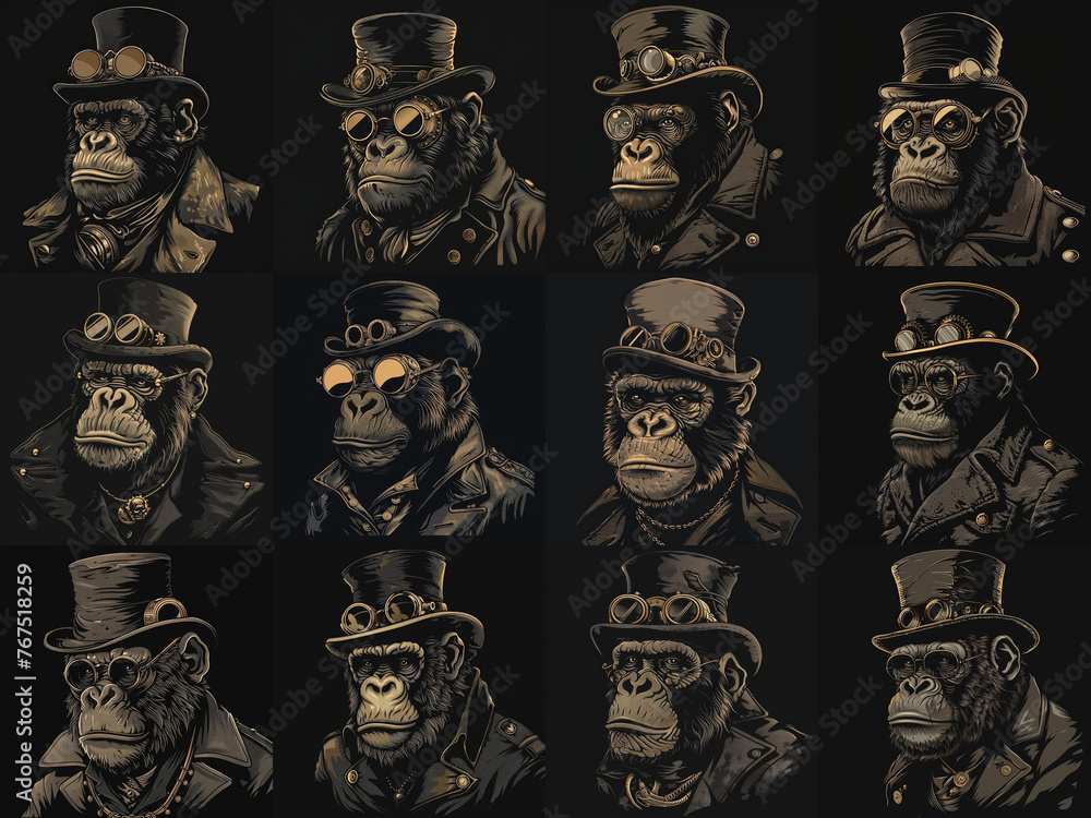 Cosplay Chimp. Steampunk Gorilla with Stylish Hat and Goggles