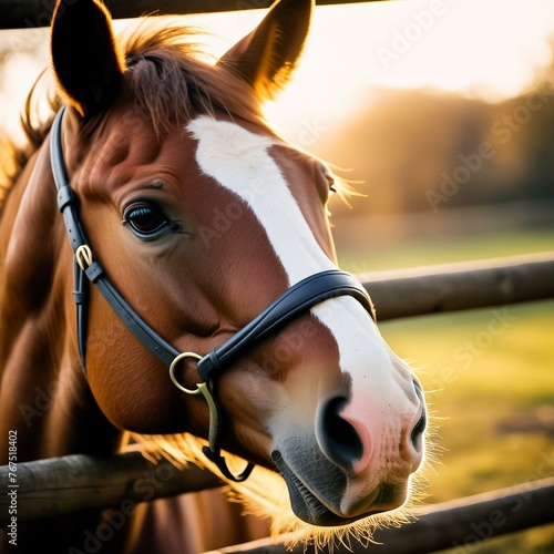 Horse behind the fence. Generative AI