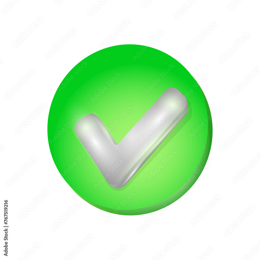 Green check mark icon isolated on white background. 3D render vector illustration Green check mark icon isolated on white background. 3D render vector illustration
