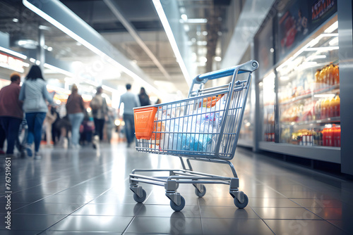 Wallpaper Mural basket on wheels for buying groceries and goods in the supermarket. product marketing. commodity and consumer industry Torontodigital.ca
