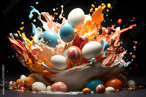 decorative composition of colored chicken eggs. creative art