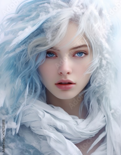 Photo conceptual of girl with her ice power and that s ice is covering her head and body. Generative AI.