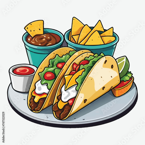 tasty taco and nachos, vector isolated