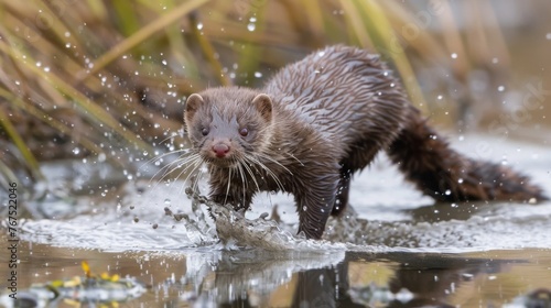 A mink dashes through the waistdeep water searching for any remaining dry land in its nowsaturated marsh home. Its sleek fur is matted and muddy a far cry from its usual groomed photo