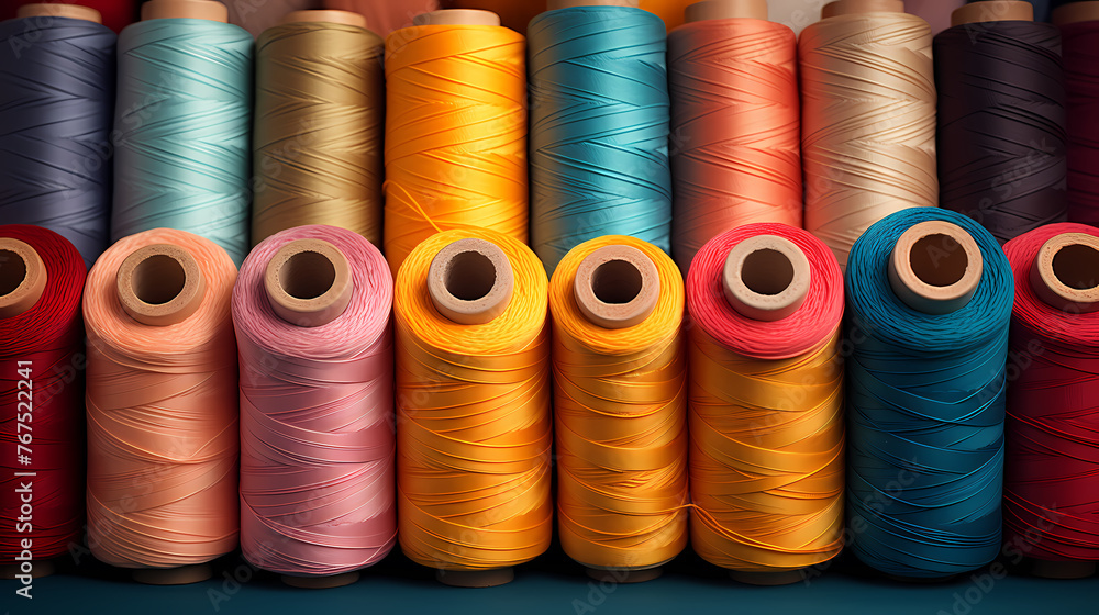 Sewing background, background of colorful cotton threads on spools Sewing background, background of colorful cotton threads on spools