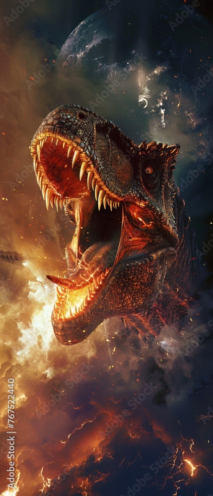 Fossil fury, radiant dinosaur against a void for striking book covers Fossil fury, radiant dinosaur against a void for striking book covers