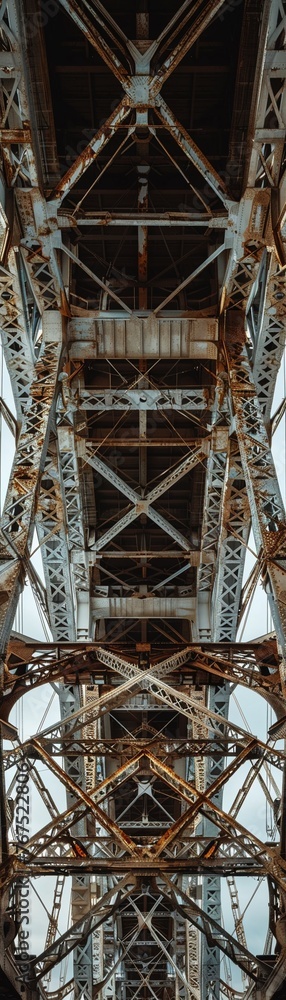 Capture the essence of structural elegance with a unique perspective on bridge support engineering Zoom in on the intricate details of load-bearing designs, emphasizing the perfect fusion of form and 