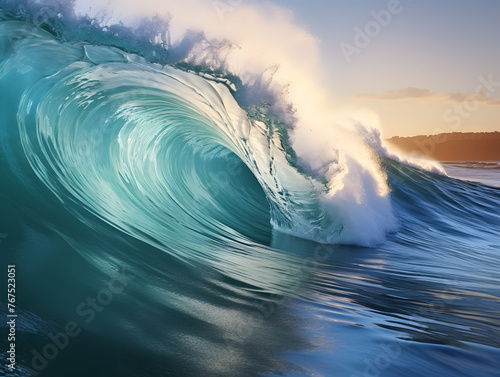 beautiful ocean shore wave closeup. surfing on a sea mirror wave © photosaint