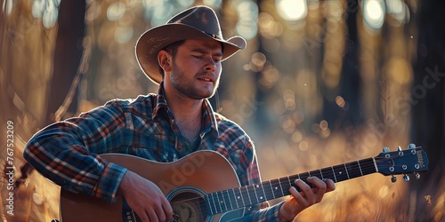 Country music singer - western-themed cowboy musician with guitar singing and playing 