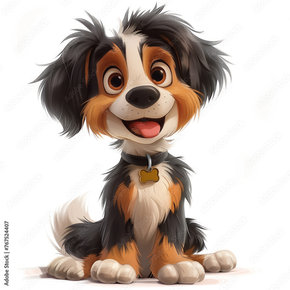 Naklejka premium Cute Funny Cartoon Dog, Illustration for Children Book, Generative AI
