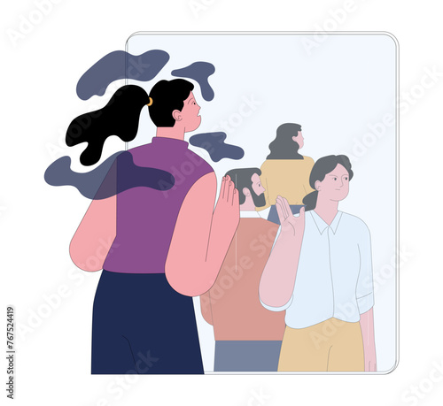 Fear of social rejection. Frightened young woman isolated from society